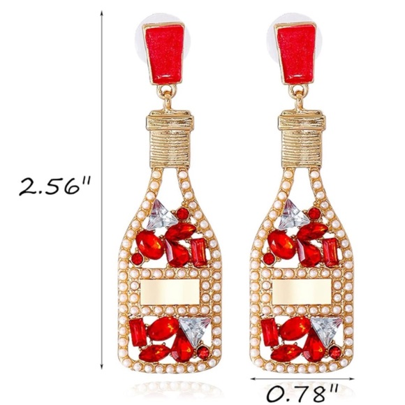 Red Champagne Bottle Earrings - Picture 6 of 8